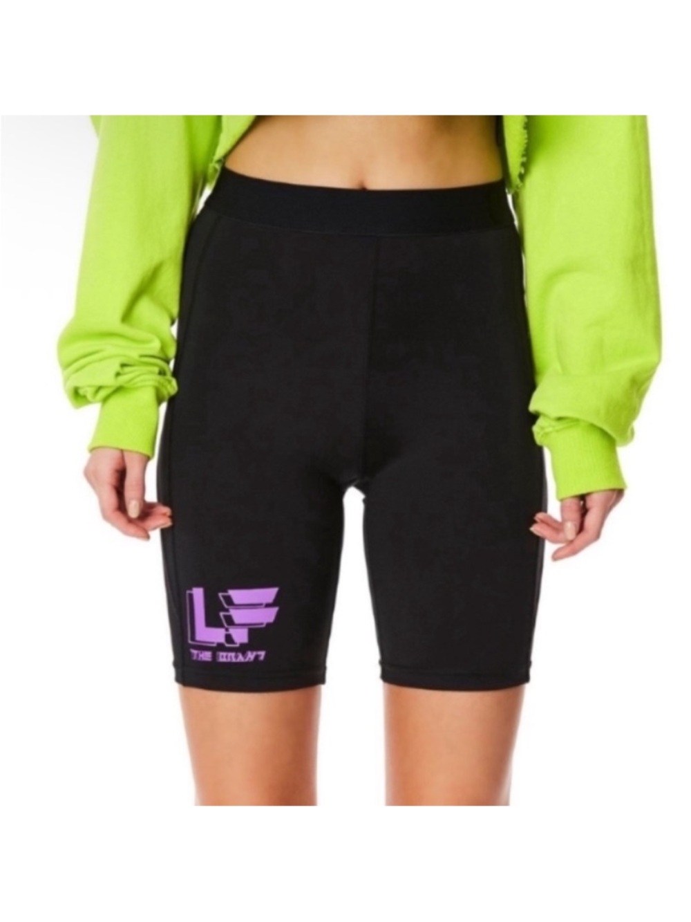 LF The Brand 90s Black Bike Shorts with Lilac Logo